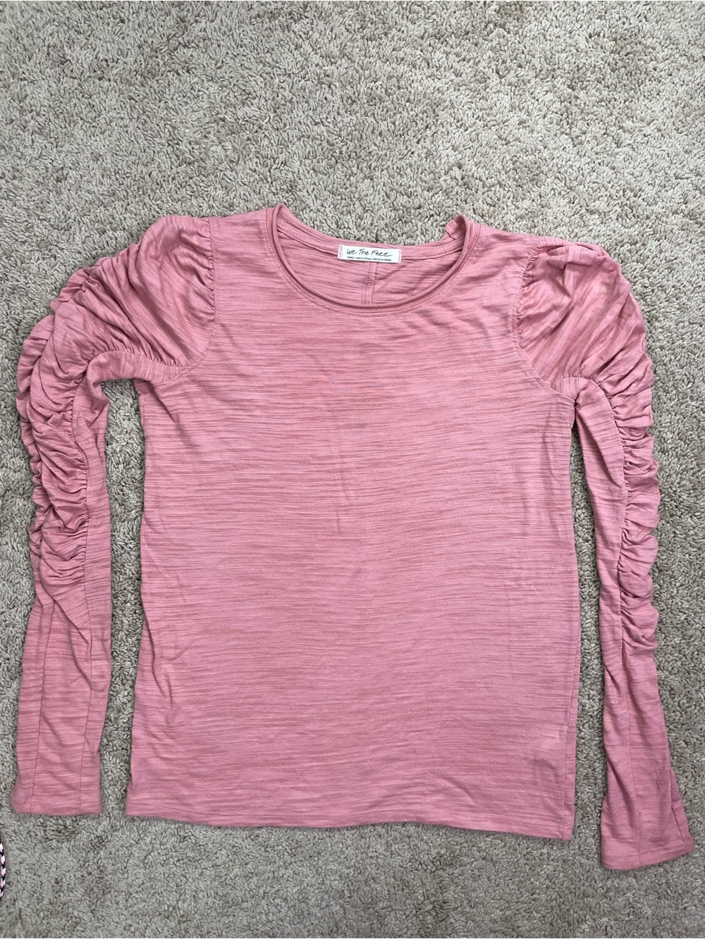 We The Free Dusty Rose Ruched‎ Long-Sleeve Top